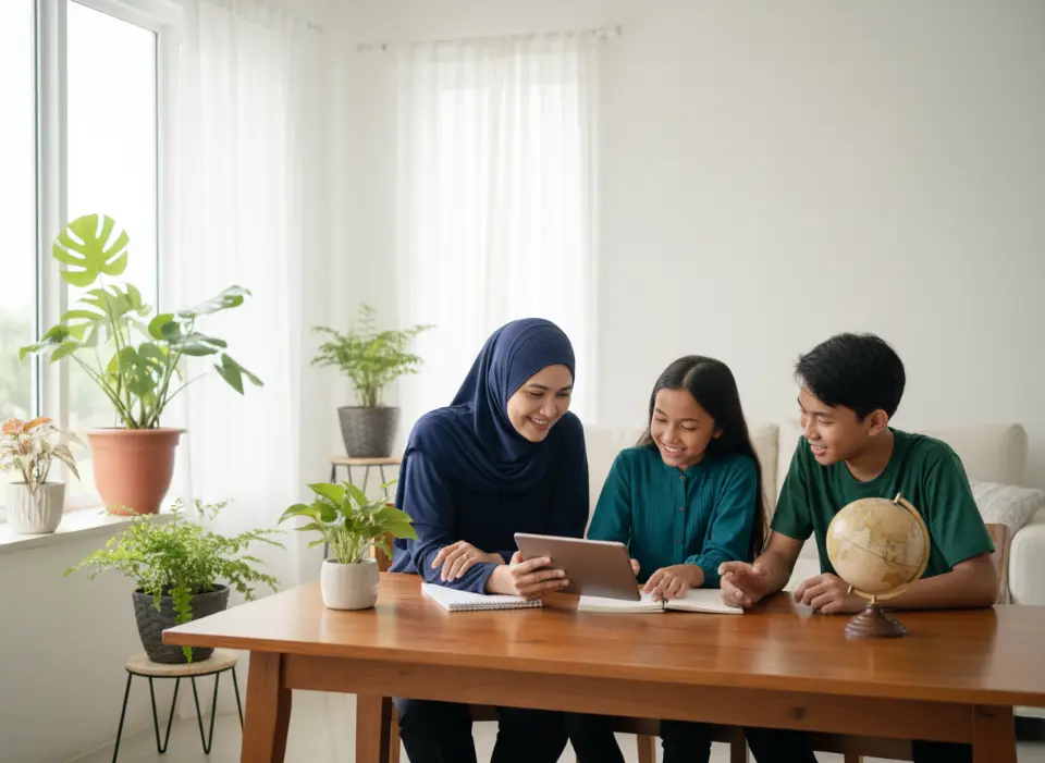 Keluarga belajar bersama di rumah
